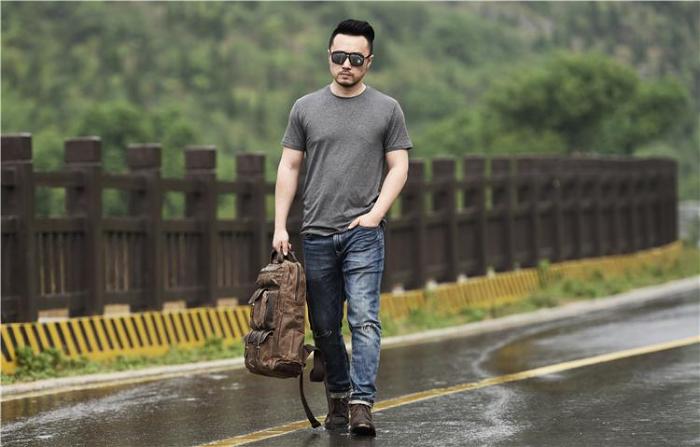 Oil Wax Canvas Mens Cool Backpack Sling Bag Large Sport Bag Travel Bag Hiking Bag for men