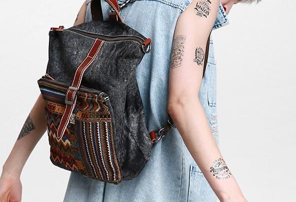 Vintage Canvas Leather Travel Bag Mens Backpack Canvas Canvas School Bag for Men