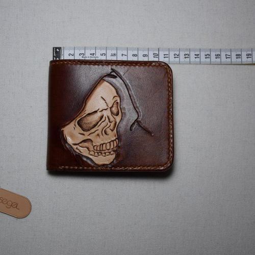 Handmade Leather Skull Death Tooled Mens billfold Wallet Cool Leather Wallet Slim Wallet for Men