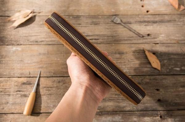 Cool Leather Mens Braided Long Zipper Clutch Wallet Long Wallet for Men