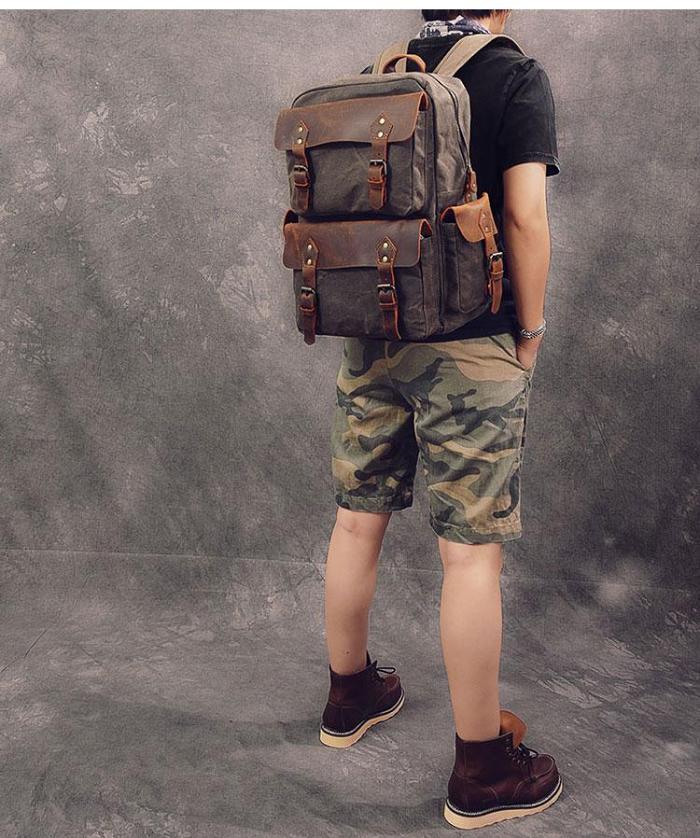 Waxed Canvas Backpack Waxed Canvas Backpack Rucksack Wasxed Canvas Backpack Canvas And Leather Backpack