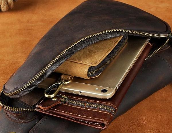 Cool Leather Mens One Shoulder Backpack Sling Bag Chest Bag Sling Backpack for men