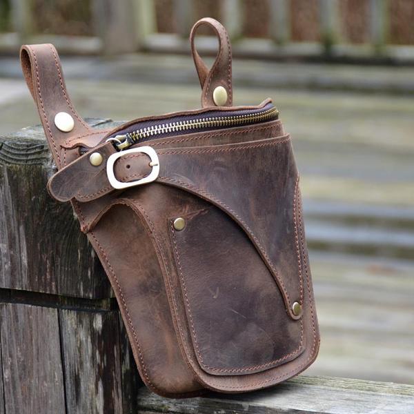 Cool Brown Leather Men's Belt Bag Waist Bag Motorcycle Bag Belt Pouch For Men