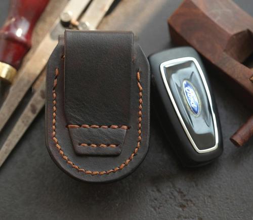 Dark Brown Handmade Genuine Leather Mens Car Key Case Car Key Holder For Men