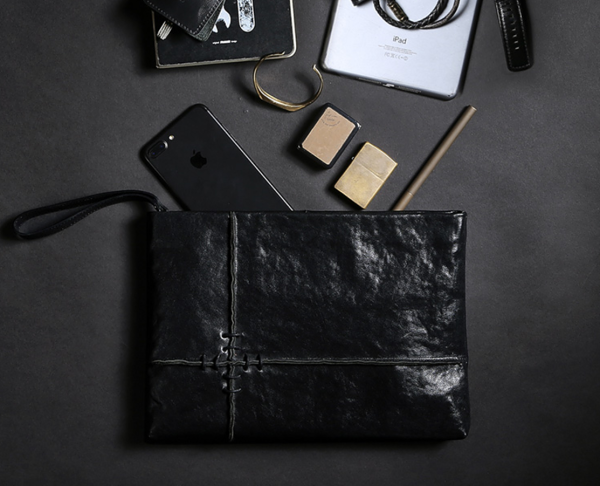 Fashion Leather Men's Black Envelope Clutch Wristlet Clutch Business Clutch For Men