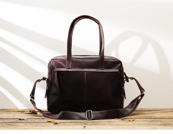 Dark Brown Cool Leather Mens Large 15 inches Briefcase Laptop Briefcase Messenger Bags Side Bags Work Bag for Men