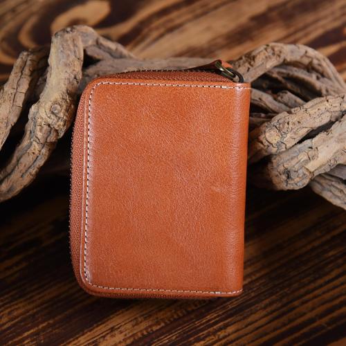 Handmade Mens Cool Short Leather Wallet Men Small Card Wallets Zipper for Men