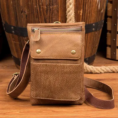 Leather Belt Pouch Mens Small Cases Waist Bag Shoulder Bag for Men
