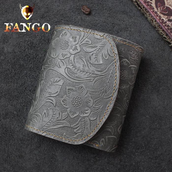 Handmade Leather Floral Mens Trifold Cool billfold Wallet Card Holder Small Card Slim Wallets for Men