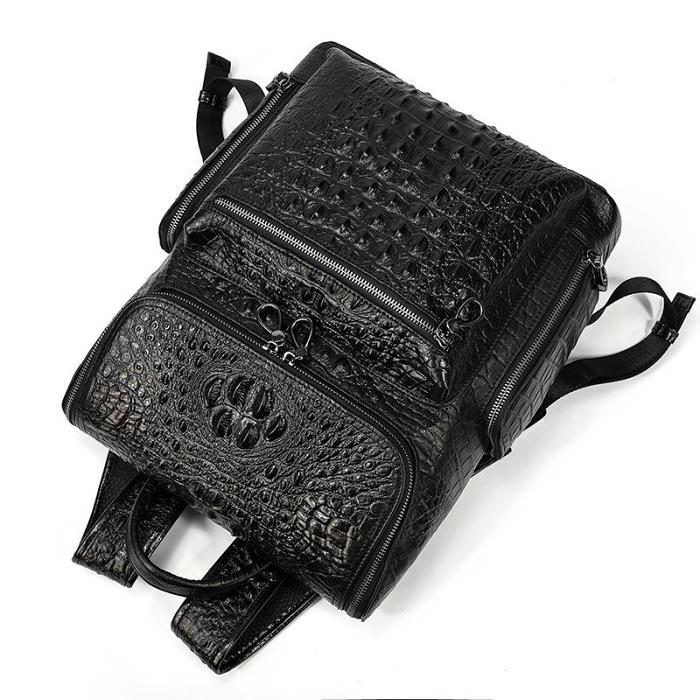 Black Crocodile Pattern Leather Men's 14 inches Computer Backpack Black Travel Backpack College Backpack For Men