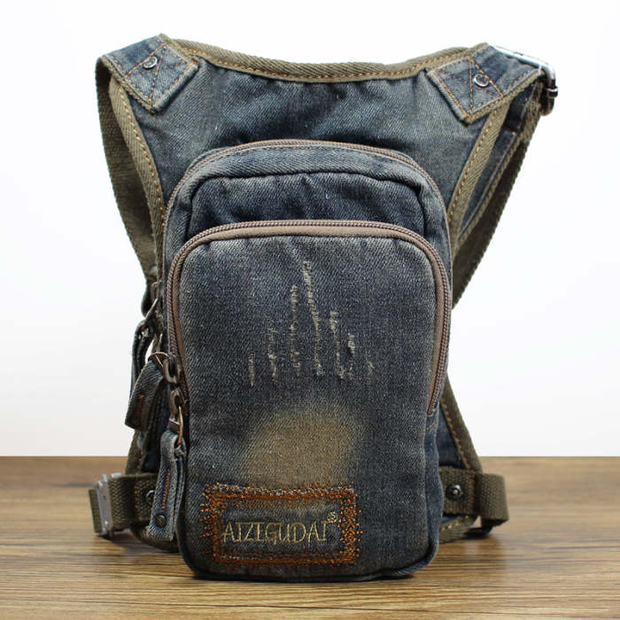 Mens Denim Thigh Bag Fanny Pack for Men Drop Leg Bag Blue Jean Waist Bag