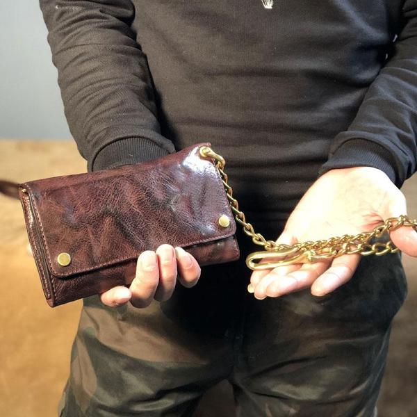 Handmade Leather Biker Wallet Trifold Folding Mens Cool Chain Wallet Trucker Wallet with Chain