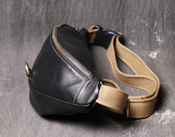 Top Leather Fanny Pack Men's Black Chest Bag Hip Bag Leather Belt Bag For Men