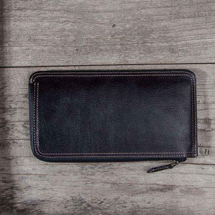 Leather Long Wallets for men Zipper Bifold Vintage Men Long Wallet
