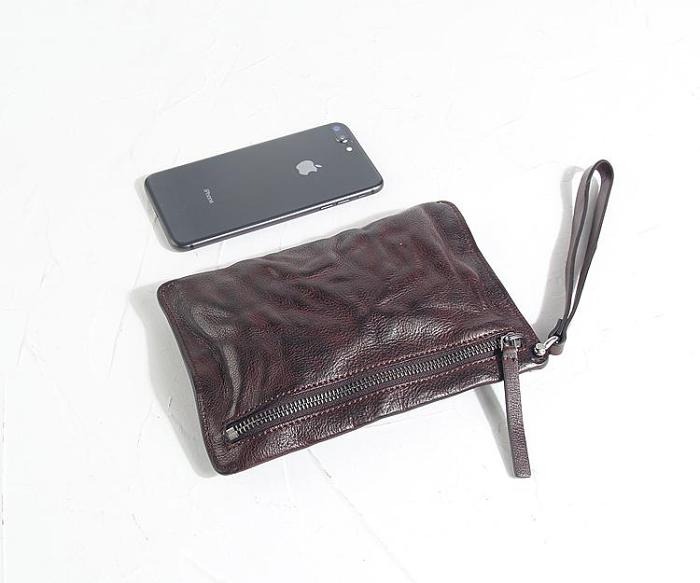 Fashion Leather Mens Clutch Cool Black Slim Wallet Zipper Clutch Wristlet Wallets for Men