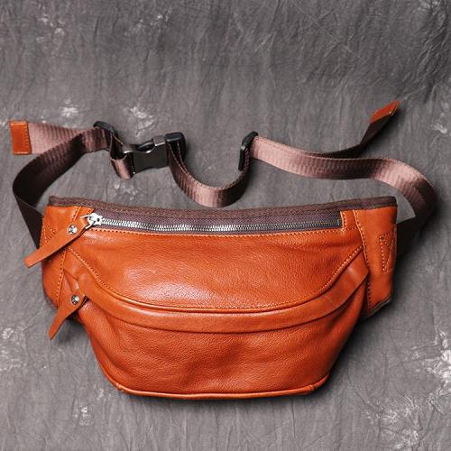 Mens Black Leather Fanny Pack Leather Belt Bag Leather Cross body Fanny Pack Chest Bag For Men