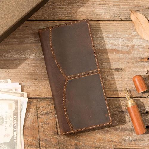 Cool Leather Mens Brown Bifold Long Wallets Long Wallet Clutch Card Wallet for Men