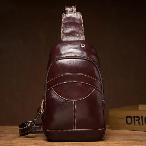 Brown Leather Mens Cool Sling Bags Yellow Brown Crossbody Packs Chest Bag for menest Bag for men