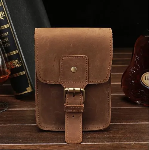 Leather Belt Pouch Mens Waist Bag Small Case for Men