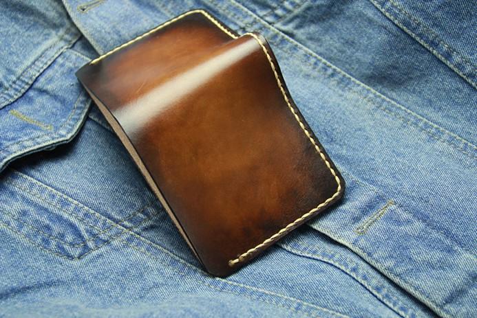 Vintage Coffee Leather Mens Slim Small Wallet Leather Bifold Wallets for Men