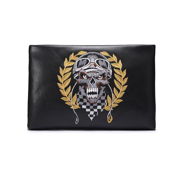 Handmade Leather Mens Clutch Cool Slim Wallet Zipper Clutch Wristlet Wallet for Men