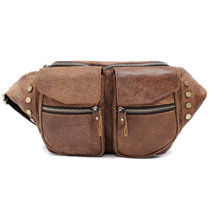 Best Leather Fanny Pack Men's Brown Chest Bag Leather Hip Bag Leather Belt Bag Waist Bag For Men