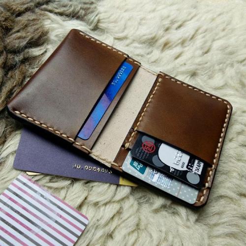 Brown Leather Mens Slim Front Pocket Bifold Small Wallets Card Wallet for Men