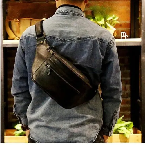 Black Leather Fanny Pack Mens Best Leather Crossbody Fanny Pack for Men