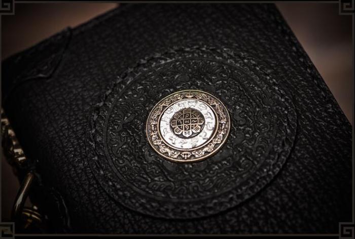 Handmade Leather Small Tooled Mens billfold Wallet Cool Chain Wallet Biker Wallet for Men