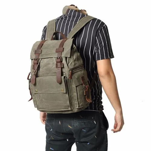Cool Waxed Canvas Retro Mens Black Large 15‘’ Travel Backpack Computer Backpack Hiking Backpack for Men