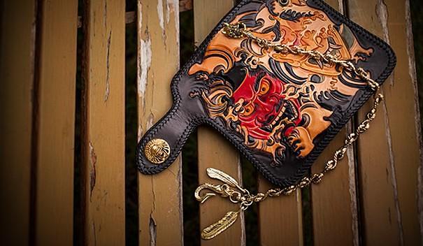 Handmade Leather Tooled Prajna Mens Chain Biker Wallet Cool Leather Wallet With Chain Wallets for Men