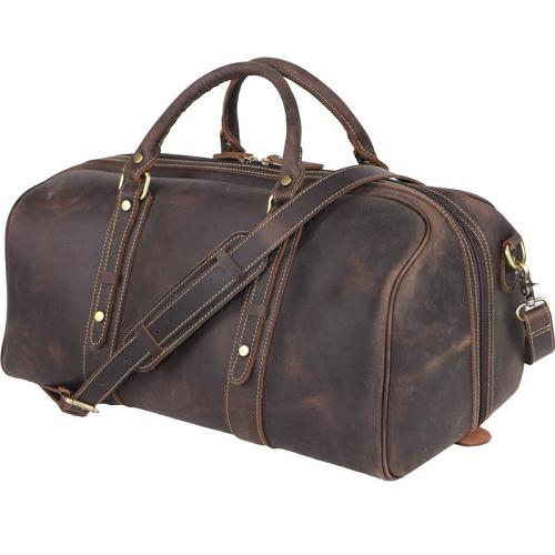 Dark Brown Leather Mens Casual Large Travel Bag 16 Shoulder Weekender Bag Duffle Bag For Men