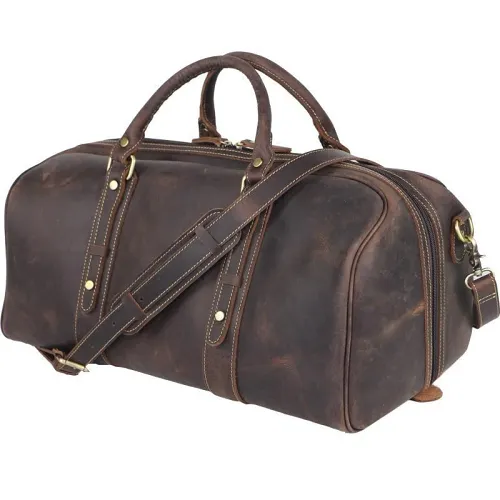 Dark Brown Leather Mens Casual Large Travel Bag 16 Shoulder Weekender Bag Duffle Bag For Men