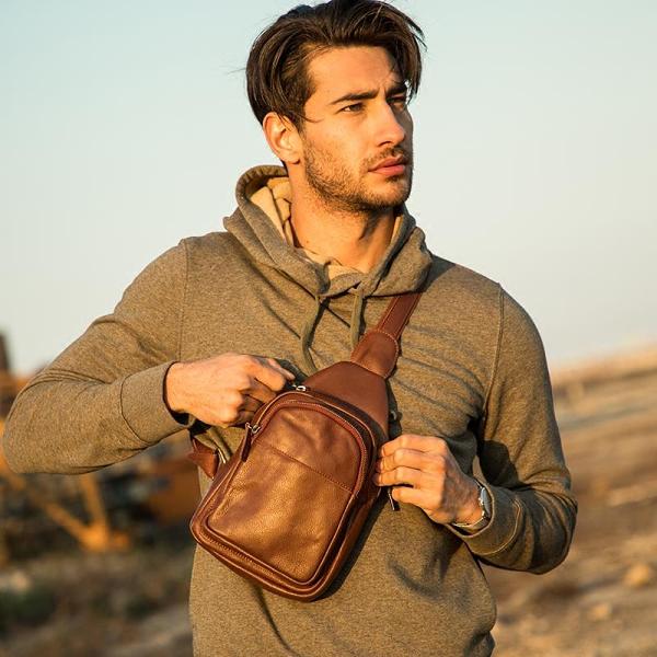 Leather Mens Cool Sling Bag Crossbody Bag Chest Bag for men