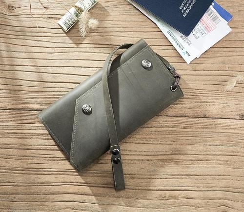 Handmade Leather Mens Cool Long  Chain Wallet Phone Biker Trucker Wristlet Wallet