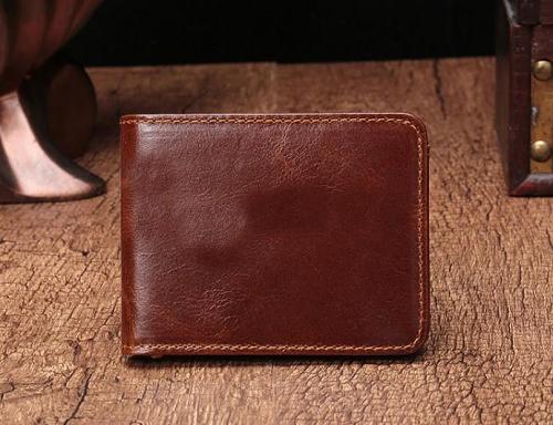 Simple Vintage Mens Leather Small Wallet Bifold billfold Wallet for Men