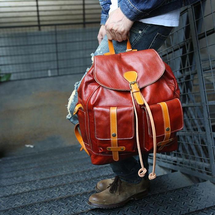 Cool Handmade Leather Mens Backpack Travel Backpacks Laptop Backpack for men