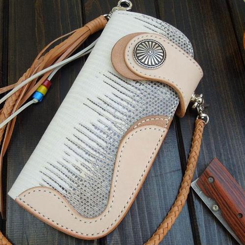 Handmade Leather Biker Wallet Mens Cool Chain Wallet Trucker Wallet with Chain