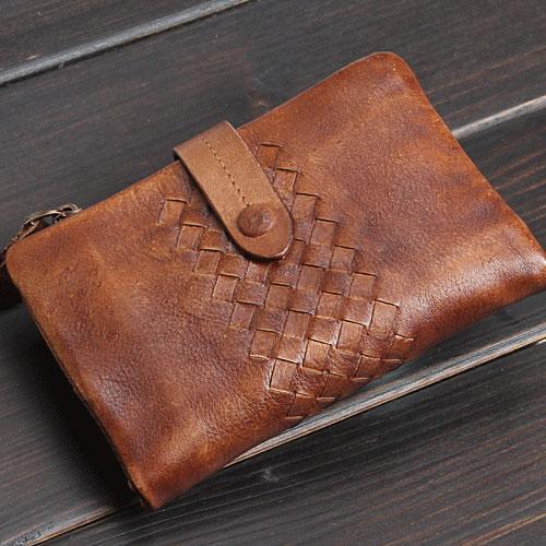 Handmade Mens Cool billfold Leather Wallet Men Small Zipper Wallets Bifold for Men