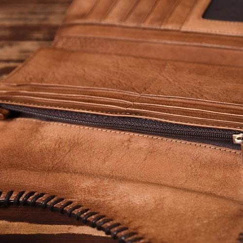 Handmade Leather Mens Cool Long Leather Wallet Trifold Clutch Wallet for Men