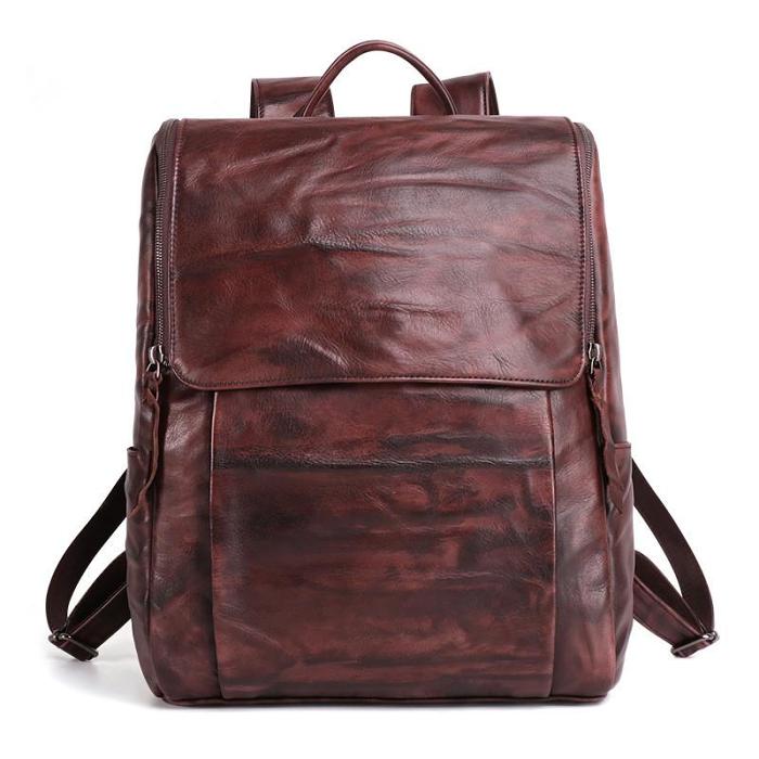 Handmade Cool Leather Men's Backpack Travel Backpack 14inch Computer Backpack For Men