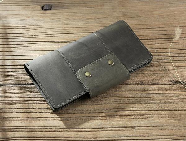 Handmade Leather Mens Travel Wallet Passport Leather Wallet Long Phone Wallets for Men