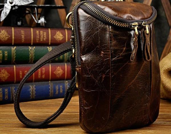 Small Mens Leather Side Bag Belt Pouch Holster Belt Case Waist Pouch for Men