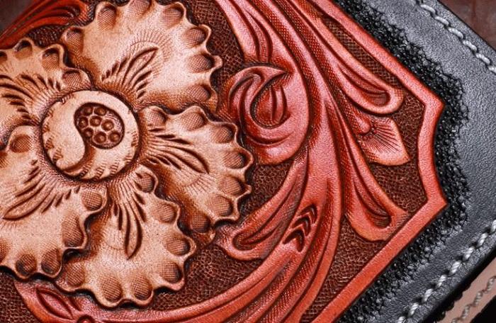 Handmade Leather Mens Clutch Wallet Cool Floral Tooled Wallet Long Zipper Wallets for Men