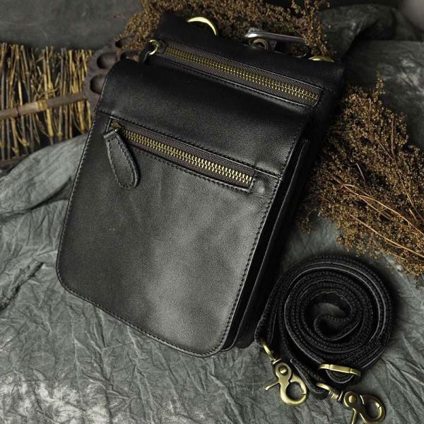 Mens Leather Small Side Bag COURIER BAG Waist Pouch Holster Belt Case Belt Pouch for Men