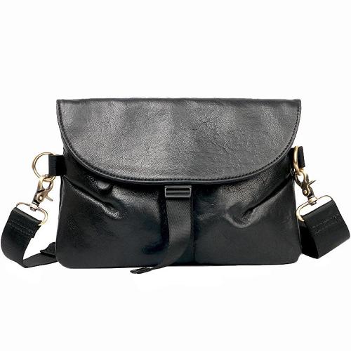 Black Leather Mens Small Courier Bag Chest Bag Messenger Bags Black Sling Bag For Men