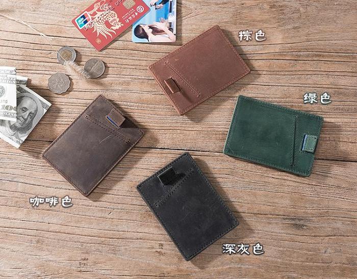 Handmade Leather Mens Cool Short Wallet Card Holder Small Card Slim Wallets for Men