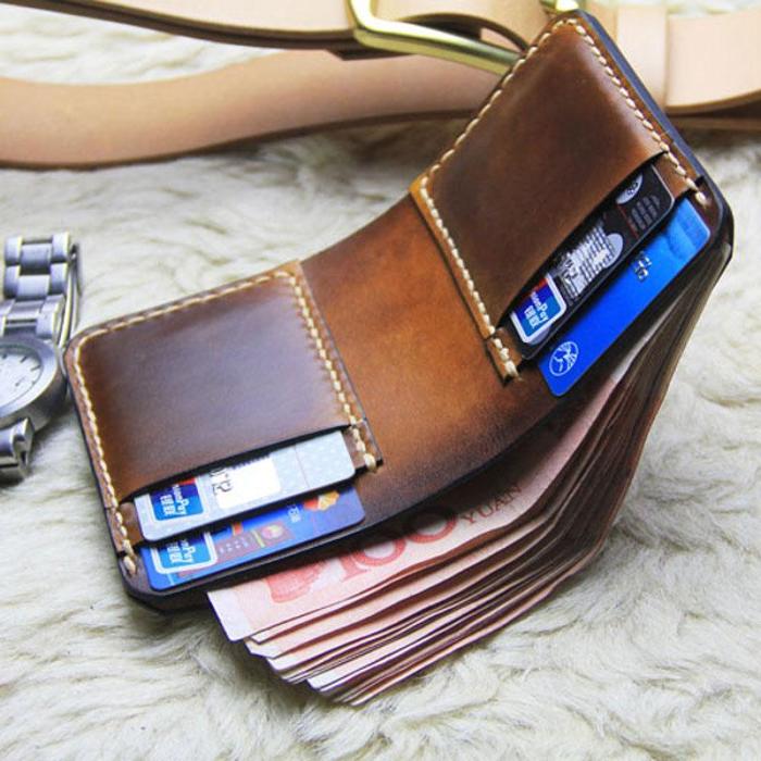 Vintage Leather Brown Mens Slim Small Wallet Leather Bifold Wallets for Men