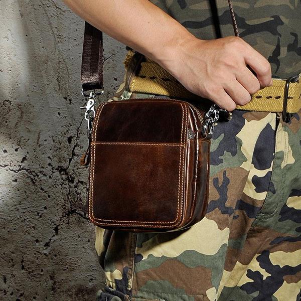 Mens Leather Small Belt Pouch Side Bag Waist Pouch Holster Belt Case for Men