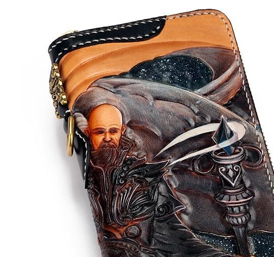 Handmade Leather Taming Dragon Mage Mens Chain Biker Wallet Cool Leather Wallet With Chain Wallets for Men
